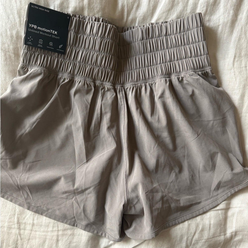 NWT ABERCROMBIE YPB motionTEK Unlined Workout Shorts x Light Brown - size Small